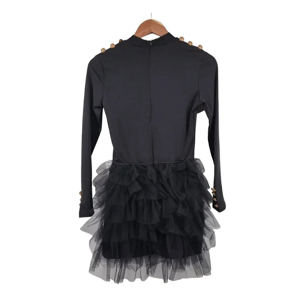 CBR Long Sleeved Ruffle‎ Dress Small Black